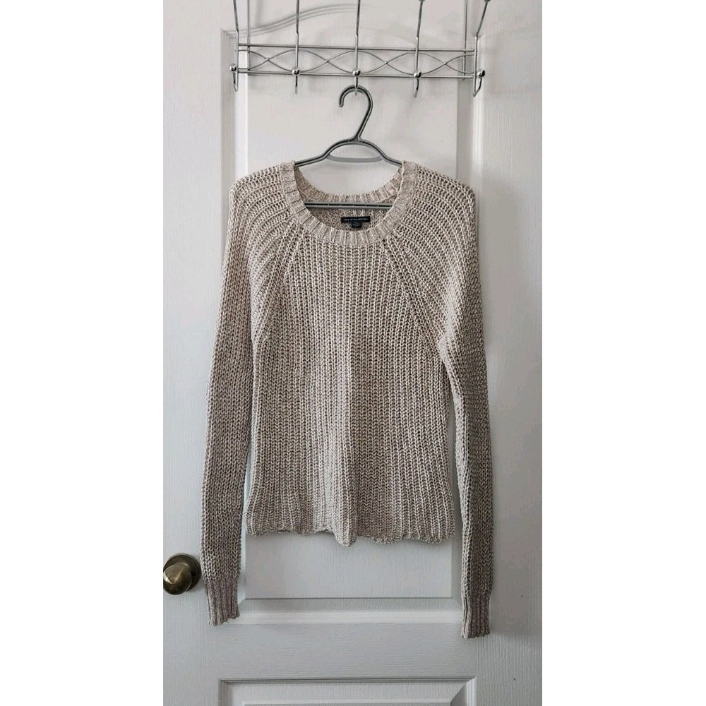 American Eagle Women's Knit Sweater Pullover Round Neck Beige Cotton Size M‎